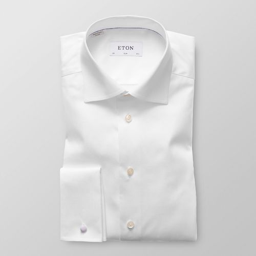 Vit Eton-skjorta med dubbel manschett, slim fit